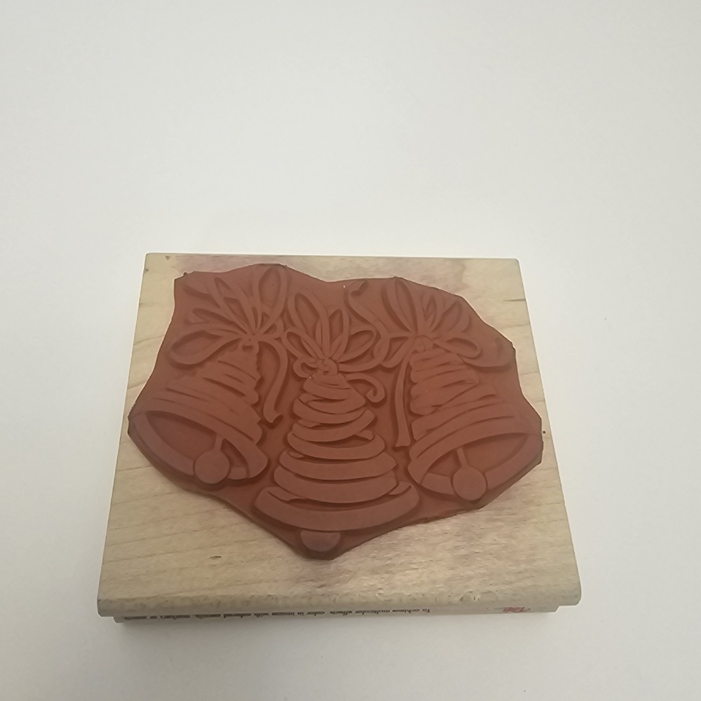 Christmas Ribbon Bells Rubber‎ Stamp Wood Mounted - Picture 3 of 6